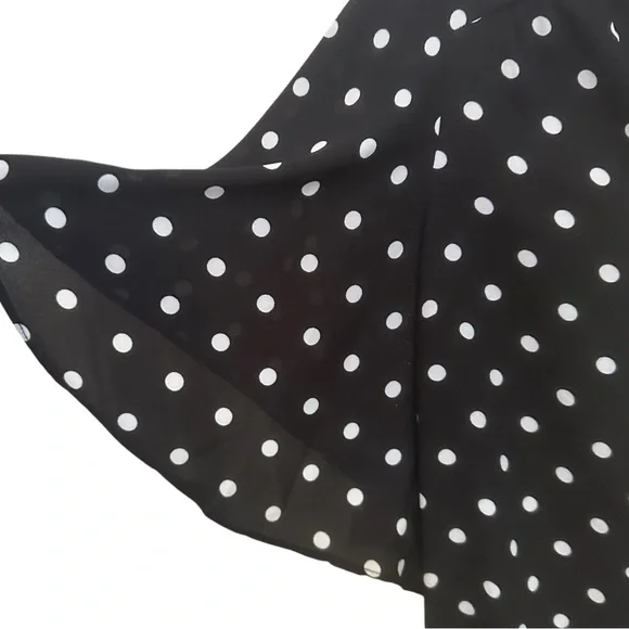 Express Black and White Polka Dot Blouse with Ruffle Sleeves in Women’s Large - Picture 2 of 7